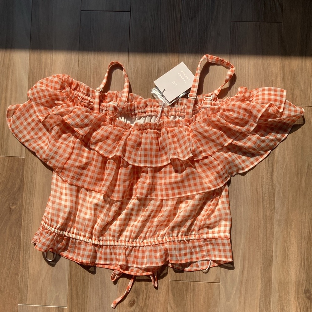 LC Lauren Conrad check print ruffle detail boho top S - Picture 8 of 17